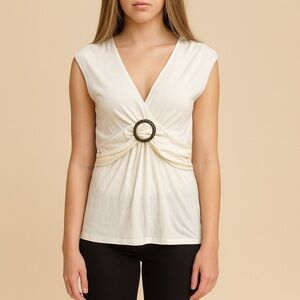 Bandolino Cream Sleeveless Blouse with Ring Detail
